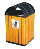 防腐木条单桶钢木垃圾桶HT-GM6700