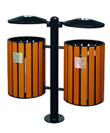 圆盖式钢木垃圾桶HT-GM6350