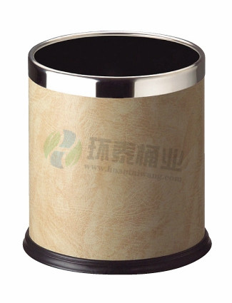 米黄色不锈钢钢边双层垃圾桶