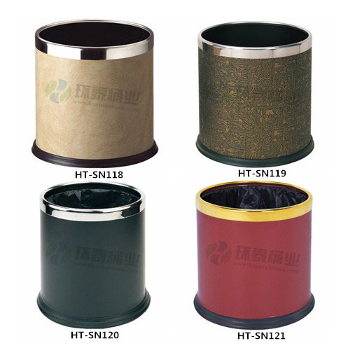 米黄色不锈钢钢边双层垃圾桶