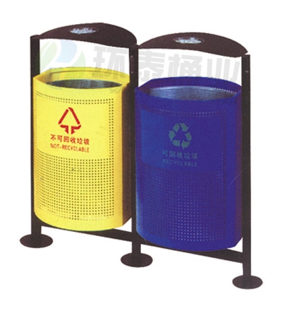 双色圆筒钢制冲孔垃圾箱
